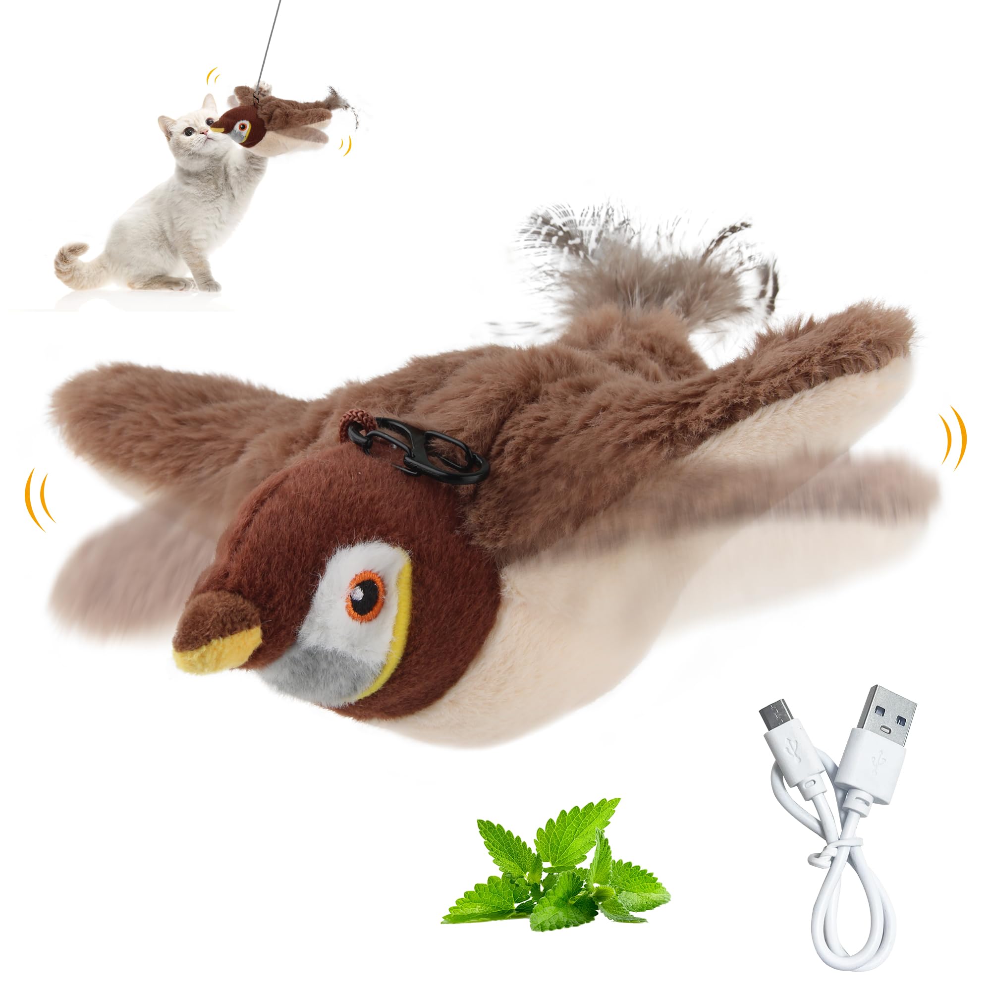 Photo 1 of PETGEEK Flapping Bird Cat Toys for Indoor Cats, Interactive Simulated Chirping Toy, USB Rechargeable Flappy Bird Toy Catnip Toy, Cat Toys for Bored Indoor Adult Cats (L Sparrow)