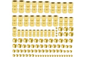 ANRIWT 108pcs Brass Compression Tube Pipe Fittings Assortment Kit, 1/8" 3/16" 1/4" 3/8" 5/16" 1/2" OD Compression Union Connector & Compression Sleeves Ferrules