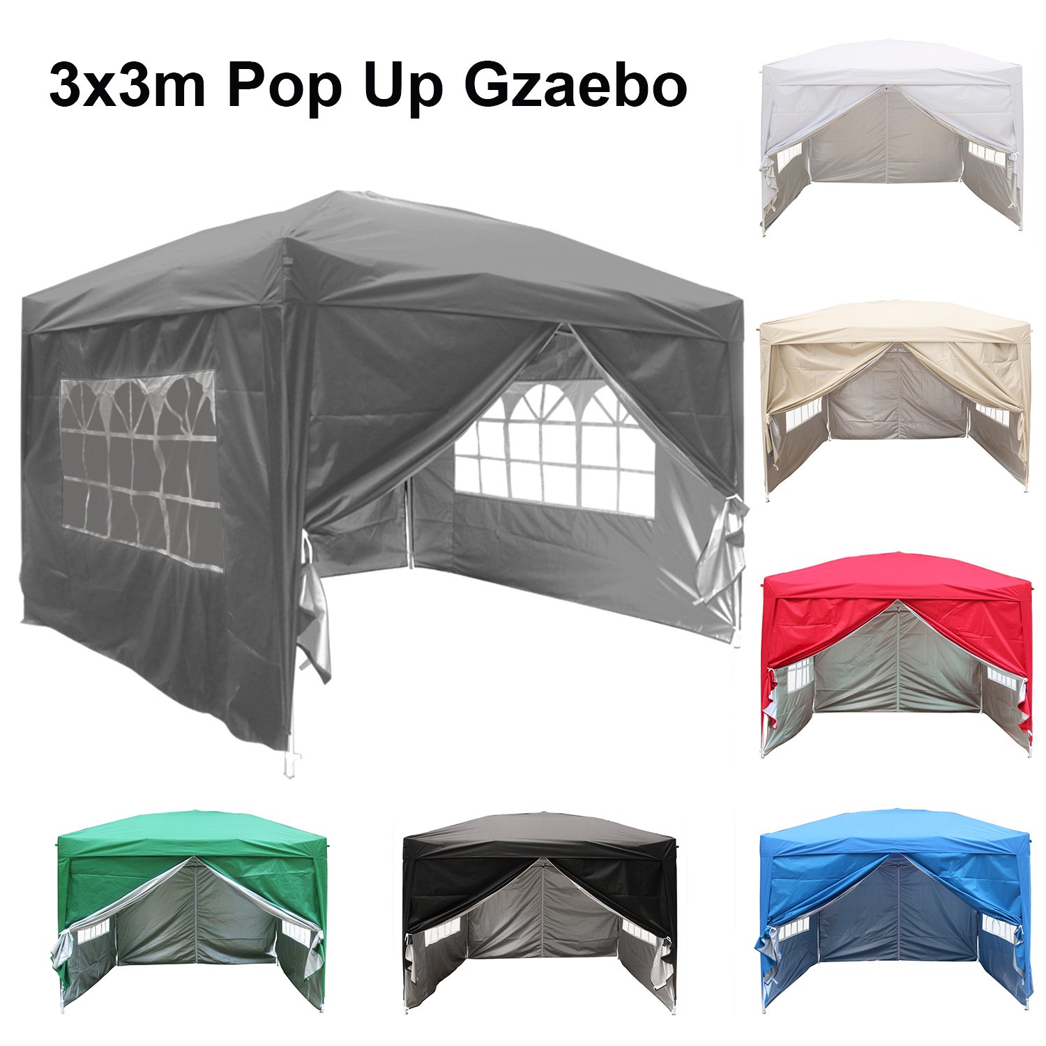 Greenbay 3M x 3M Foldable Pop up Gazebo Sun Protection Event Outdoor Tent With Four Side Panels (Two with Windows) - Anthracite