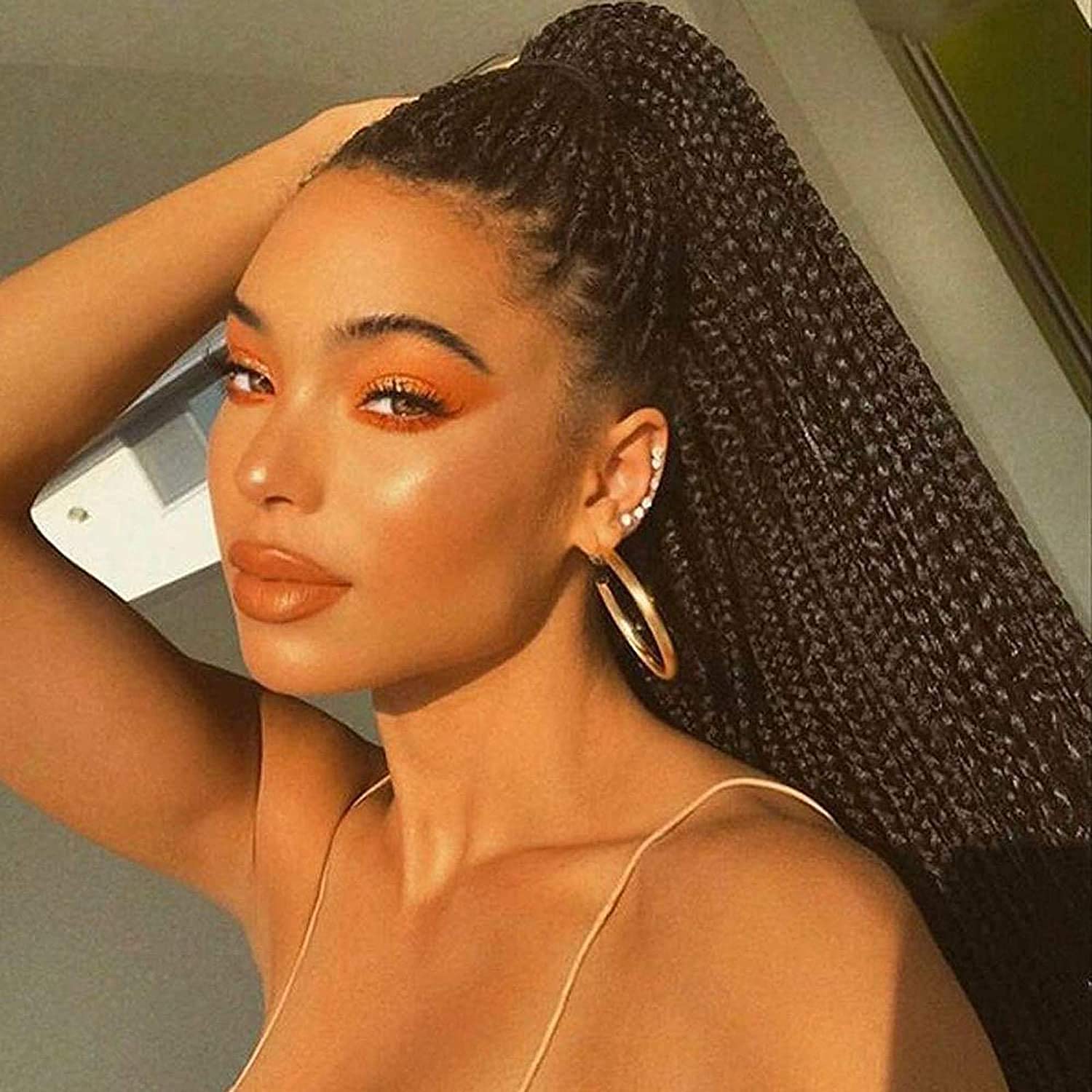 Long Synthetic Black Braided Wigs for Black Women Lace Front Wigs with Baby Hair Quality Long Black Micro Box Braid Hair Wig Glueless Heat Resistant Fiber 20inch