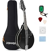 Donner Acoustic Mandolin Instrument Kits - A Style, DML-100B, Black | Mahogany Wood Musical Mandolin Guitar Complete Set 8 String with Tuner, Strings and Gig Bag for Beginners, Teens, Adults