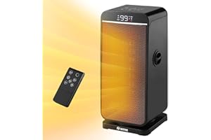 OUTFINE Space Heater for Indoor Use, Portable Heater for Office, 1500W Electric PTC Ceramic heater with Oscillating, 5 Adjustment Modes, LED Display, Remote Control, Timer and Overheating Protection
