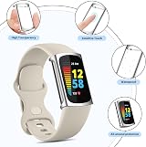 WOOZ Screen Protector Case for Fitbit Charge 6 5 TPU Bumper Dark Grey Silver view 4