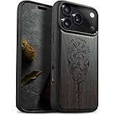 Carveit Magnetic Wooden Case for iPhone 17 Pro Max Case, Wood Artisan Engraved & Black Soft TPU Shockproof Cover, Compatible with MagSafe Wireless Chargers (The Guiding Vegvisir) Blackwood