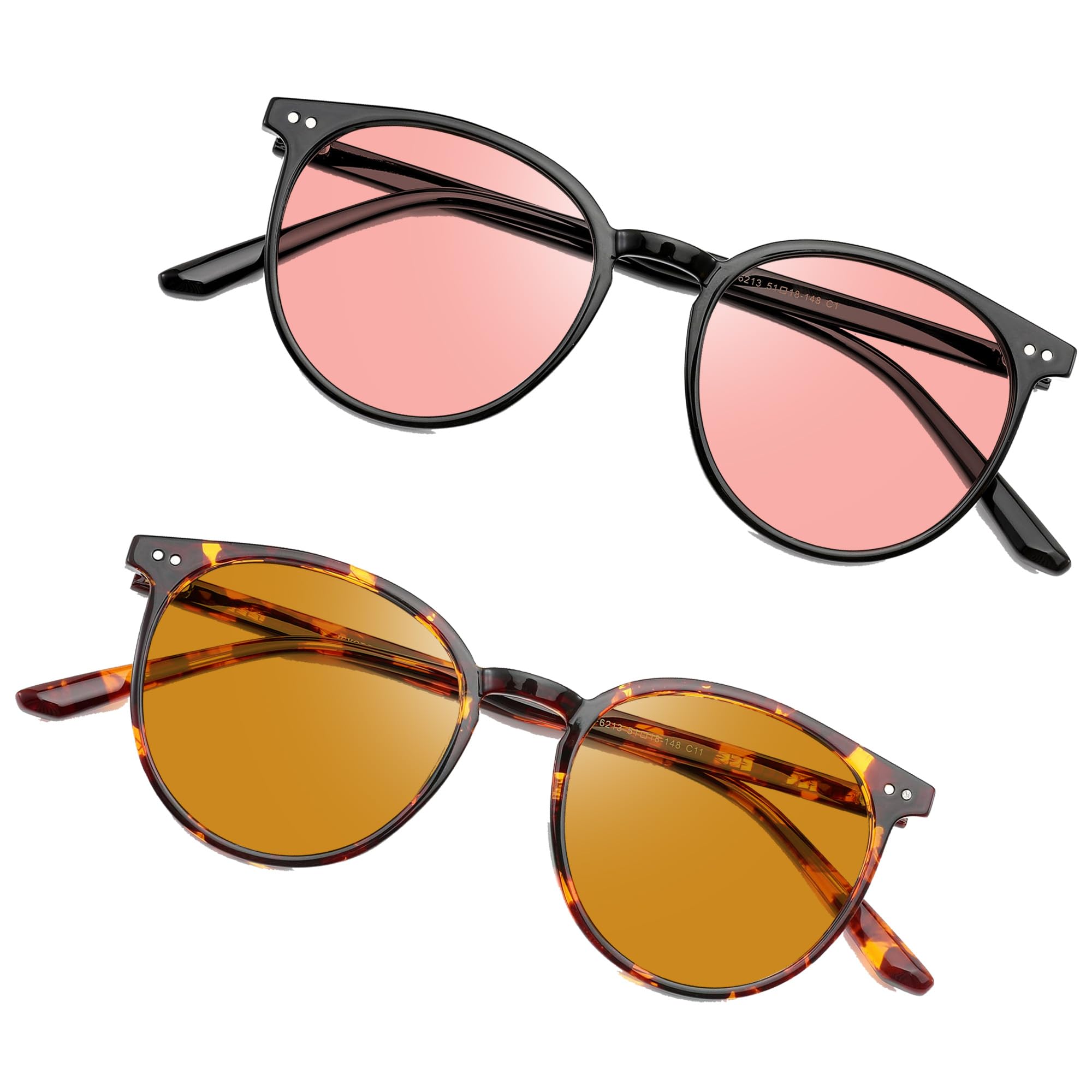 Photo 1 of JFXQDR 2 Pack Indoor Fluorescent-41 Pink & Outdoor Fluorescent-60 Brown Round Tinted Blue Light Blocking Glasses for Migraine, Light Sensitivity, Photophobia & LED Gaming Computer Screen Glare RF6213