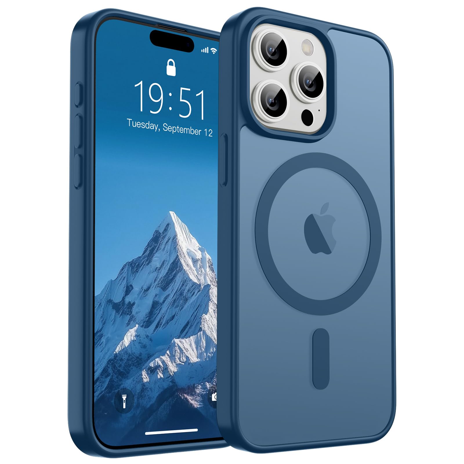 Photo 1 of SUPFINE Magnetic for iPhone 15 Pro Max Case(Compatible with MagSafe)(Military Grade Drop Protection) Slim Translucent Matte Shockproof with Anti-Fingerprint Phone Case,Deep Blue