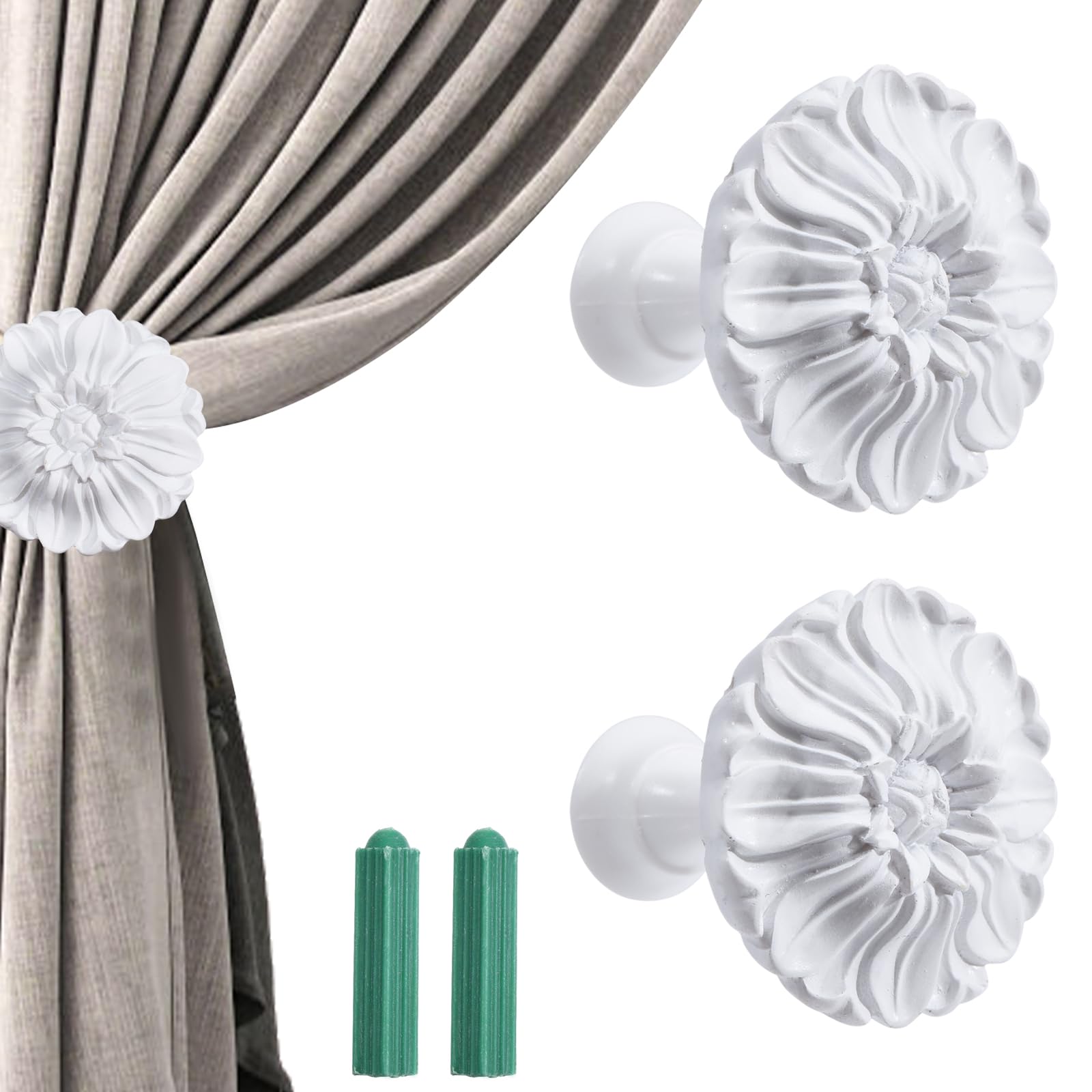Photo 1 of beinkmake 2Pcs Curtain Holdbacks Blossom Window Drapery Medallion Holdbacks Curtain Tiebacks Floral Wall Hook Curtains Tassel Holder Curtain Tie Backs for Window Decoration Clothes Coat