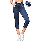 IUGA Stretchy Capri Jeans for Women Pull On Jeggings Tummy Control Jean Capris Pants Capri Leggings for Women with Pockets