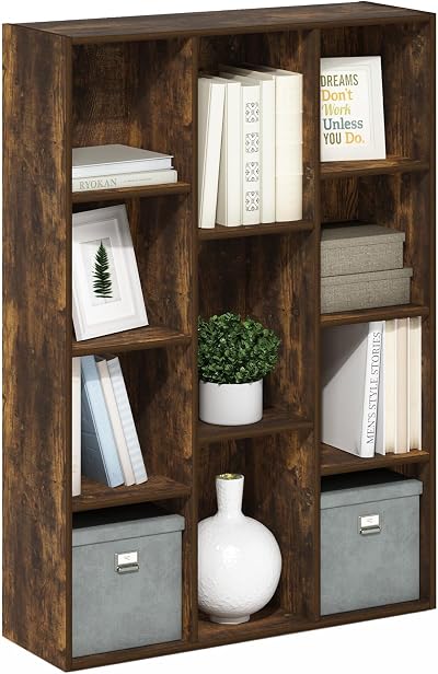 Furinno LUDER 11-Cube Book Shelf Reversible Amber Pine 23.9D x 73.9W x 105.9H cm