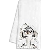 FTKBGHY Funny Penguin Hand Towels for Bathroom, Penguin Gifts for Women Kids, Animal Lovers Gifts Decorative Hand Towels for Washroom Restroom Powder Room, Penguins Bathroom Decor, 16x24 Inch