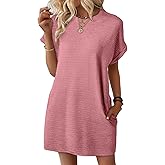 EVALESS Womens Summer Dresses 2026 Fashion Short Sleeve Cute Spring Mini Dress Crewneck Casual Beach Vacation Dresses