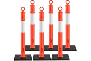 RoadHero 45 Inch Delineator Post with Base, Portable Orange Traffic Delineator Posts Cones with Reflective Collars for Parking Lots, Road Safety, Construction Events 6 Pack