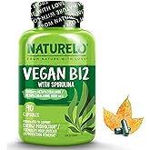 NATURELO Vegan B12 - Methyl B12 with Organic Spirulina - High Potency Vitamin B12 1000 mcg Methylcobalamin - Supports Healthy