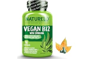 NATURELO Vegan B12 - Methyl B12 with Organic Spirulina - High Potency Vitamin B12 1000 mcg Methylcobalamin - Supports Healthy