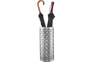 HOZUSO Silver Ceramic Umbrella Stand 18''H Hollow Umbrella Holder Hand Carved Umbrella Rack for Entryway Office Can Walking Stick Organizer Freestanding Home Decor