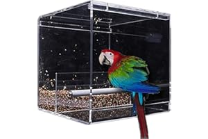 GURECOD Automatic Bird Feeder No Mess Bird Cage Pet Feeder Seed Food Container for Parakeet Canary Cockatiel Parrot Finch Canary Acrylic (5.1 x 4.3 x 5.1 inch)