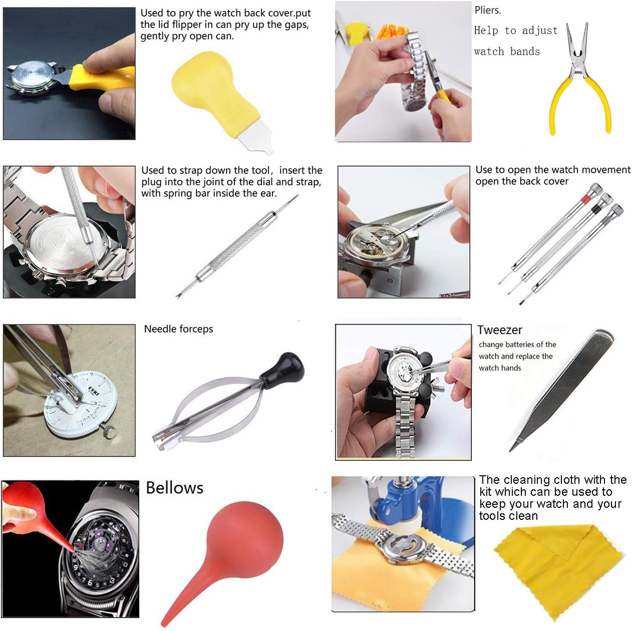 Junp Watch Repair Kit, Watch Band Strap Link Pins Remover Repair Tool Set，Watch Battery Replacement Tool Kit with Carrying Case: Home Improvement