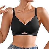 DEANGELMON Scalloped V Neck Wireless Bras for Women Seamless No Underwire Full Coverage Push Up Bras Soft Comfort Bralettes