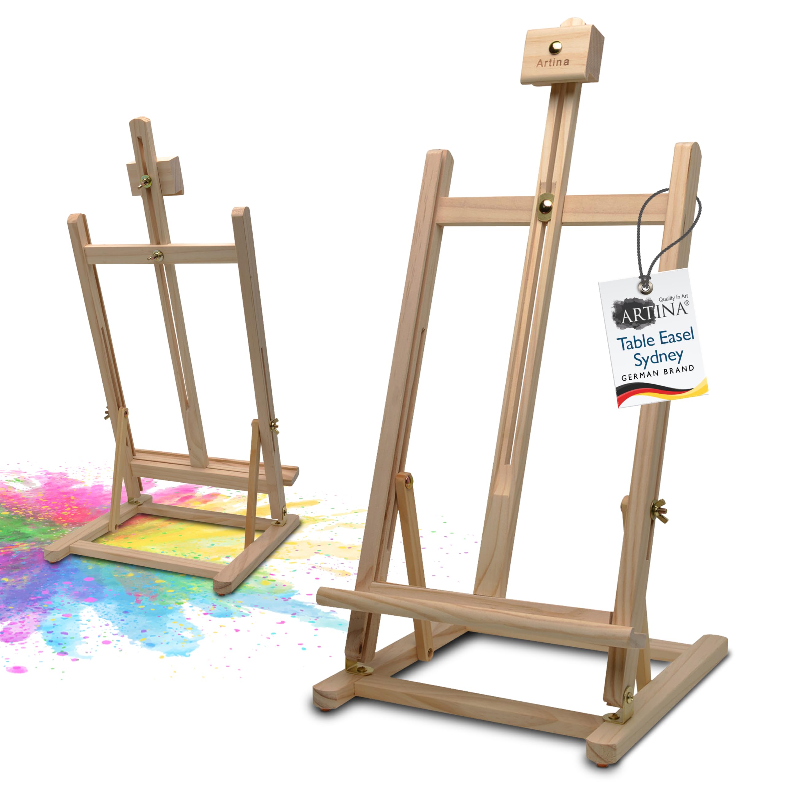 Artina Wooden Art Easel for Desk Table for Canvases up to 45 cm Sydney - 100% Pinewood Lightweight Adjustable Table Top Art Canvas Holder Display Small Sketching Artists Easel for Painting