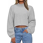 BESTPOEM Womens Mock Neck Sweatshirts Fleece Cropped Oversized Sweatshirt Pullover Casual Long Sleeve Hoodies Tops