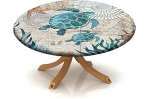 igoga sports Blue Green Ocean Animal Elastic Edge Table Cover Round, Turtle Fitted Tablecloth,Outdoor Picnic Patio Party or Indoor Canteen Dinner Dining Tables Decoration, Fits 28 to 32 inch Diameter