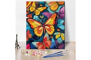 REBOTIPY Paint by Numbers Kit for Adults Canvas Colorful Butterflies, Beautiful Butterfly Paint by Number, Oil Painting Kit with Brushes and Pigment, Painting for Home Wall Decor 16x20 Inch Frameless