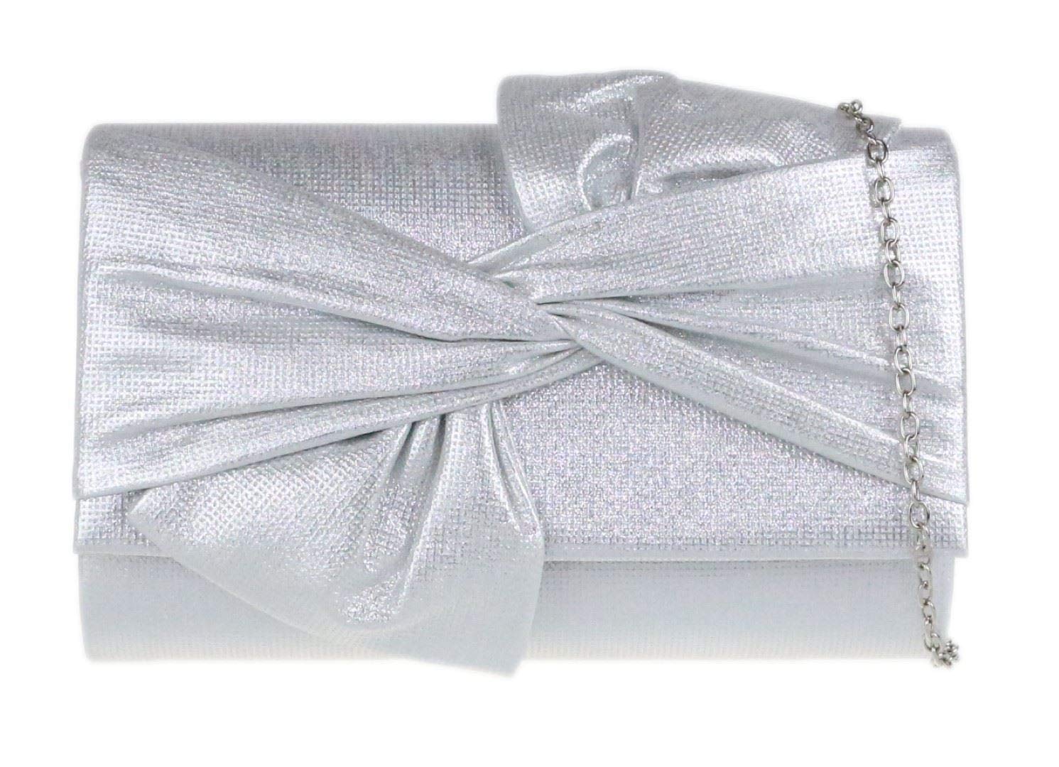 Girly Handbags Womens Big Bow Clutch Bag - Silver
