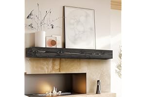 YLYHSST 60" Fireplace Mantel, 5'' Thick Handmade Hollow Solid Wood Wall Long Floating Shelf with Invisible Wood Brackets, Black