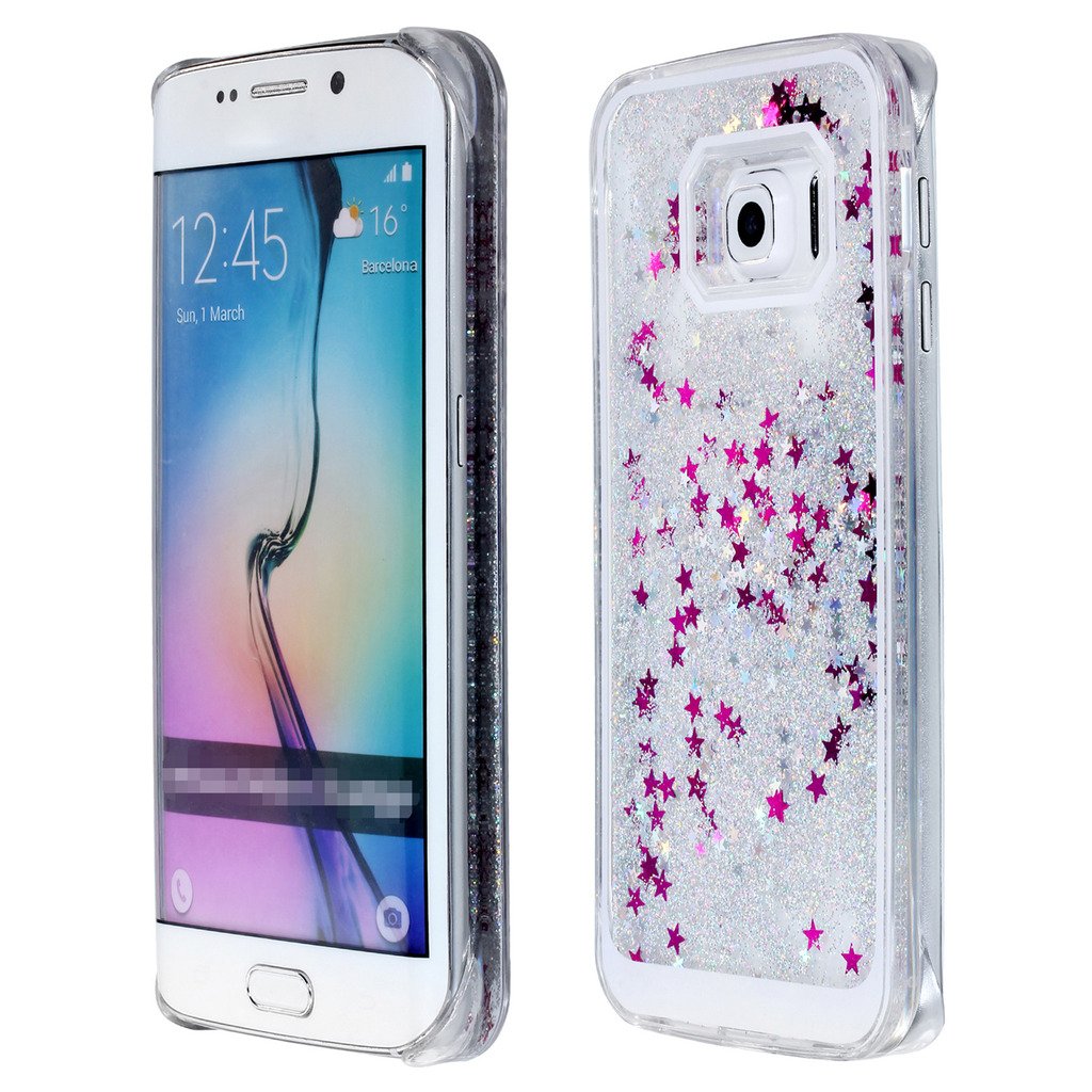 Samsung Galaxy S6 Edge Case-Yerwal 3D Creative Design Transparent Flowing Star Bling Glitter Quicksand Hard Plastic Transparent Case Cover for Samsung Galaxy S6 Edge