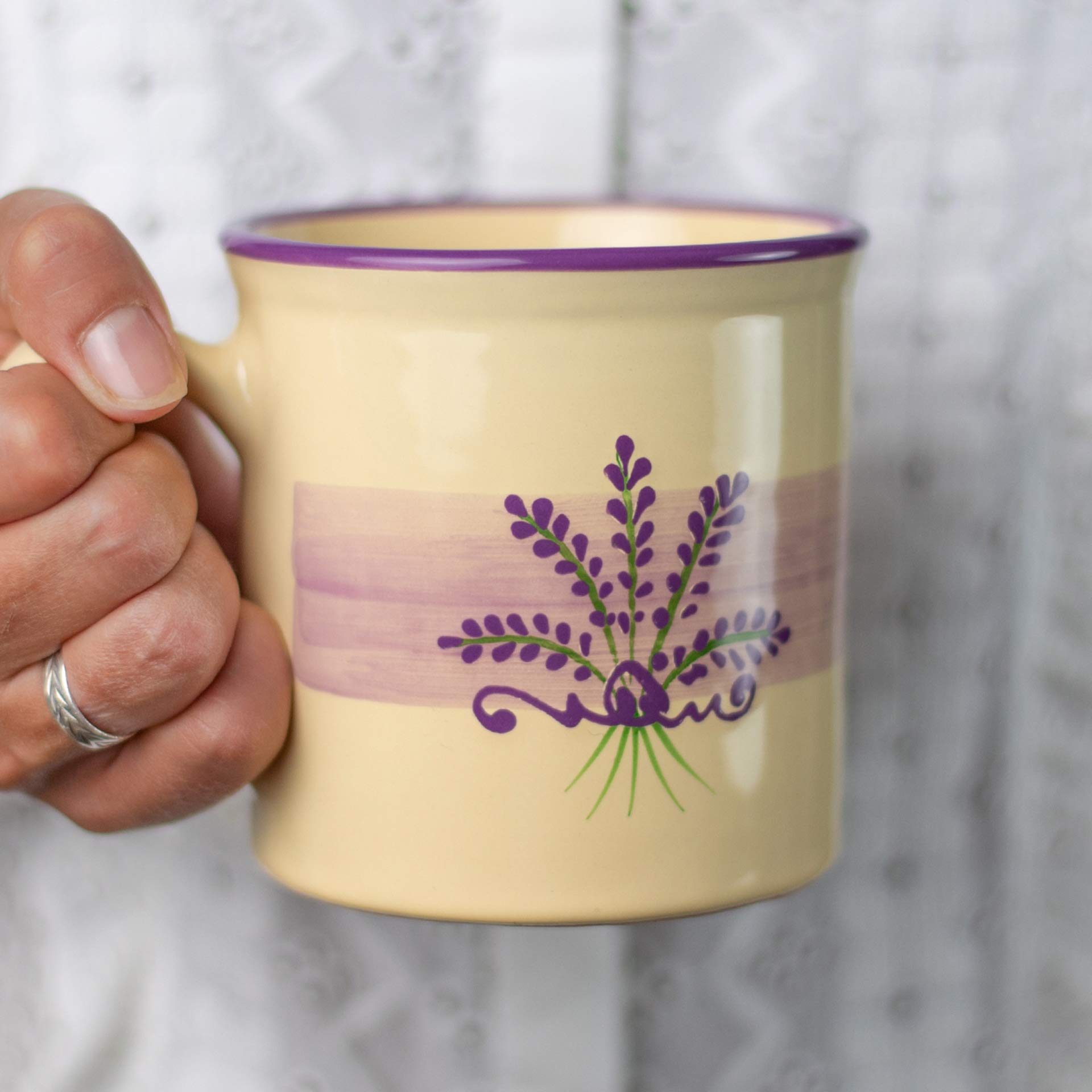 City to Cottage® Lavender Pattern Purple and Cream | Designer Handmade Hand Painted | Unique Ceramic Extra Large 17.5oz/500ml | Hot Chocolate Coffee Tea Mugs Cups with Handle | Gift
