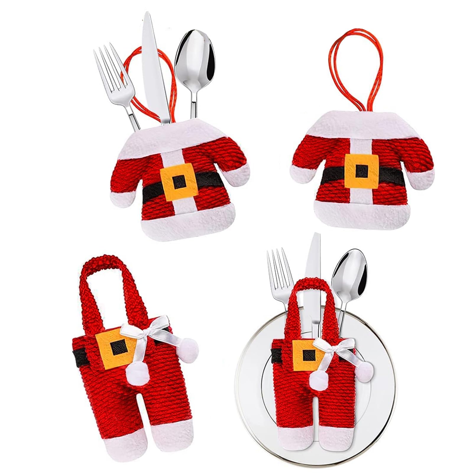 MSQ Table Decorations 4pcs Christmas Cutlery Holders Pockets Knifes Forks Red Bag Santa Suit Xmas Party Dinner Table Decoration Novelty Decorations