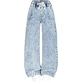 Verdusa Jeans for Girls Baggy Wide Leg Cute Bow High Elastic Waisted Denim Pants Y2K Streetwear with Pockets