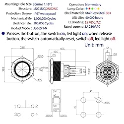ZJWZJH 30mm Momentary Push Button Switch Waterproof