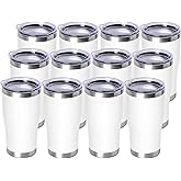 DOMICARE 20oz Tumbler with Lid Stainless Steel Tumblers Bulk, Double Wall Vacuum Insulated Coffee Travel Mug Powder Coated Tumbler, 12 Count (Pack of 1) White