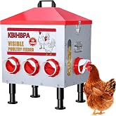 Poultry Feeder 55 LBS Capacity, 8-Port Chicken Feeder for Backyard Flocks, Galvanized Steel &amp; Stainless Steel Anti-Bully Ports with Adjustable Height, No Waste Mess Proof Design
