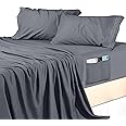 Utopia Bedding Queen Sheet Set, Soft Microfiber 4 Piece Hotel Luxury Bed Sheets for Women, Men, Kids & Teens with Side Storage Deep Pocket Fitted Sheet - Embroidered Pillow Cases - Flat Sheet (Grey)