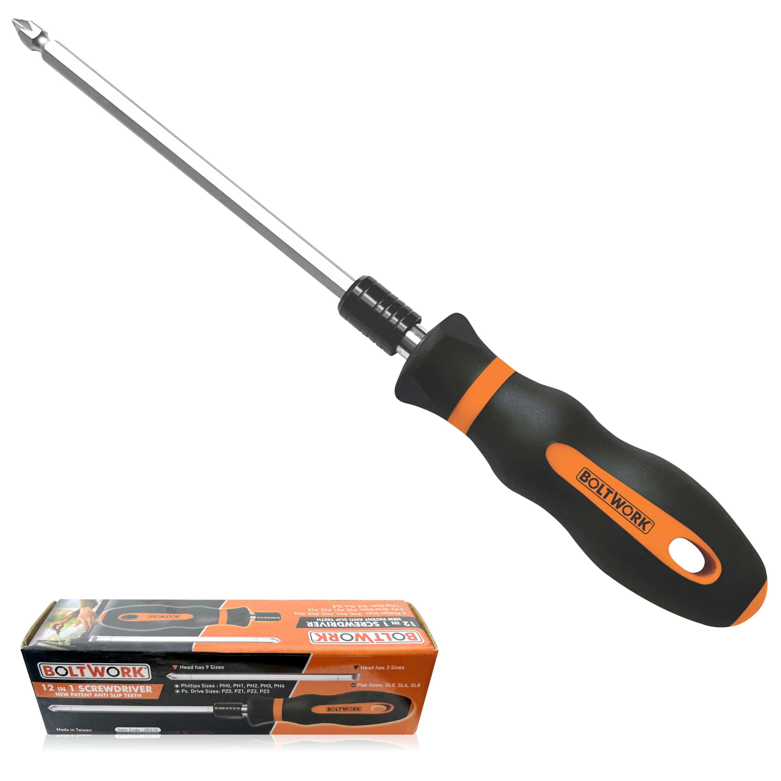BOLTWORK Screwdriver 12 in 1, 12 Sizes in One Screwdriver S2 High Grade Steel Phillips Pz Drive Taiwan Made Flat Sizes ,Professional & D.I.Y Use, 1% of Sale Value Will be Donated to Hospital Sheffi