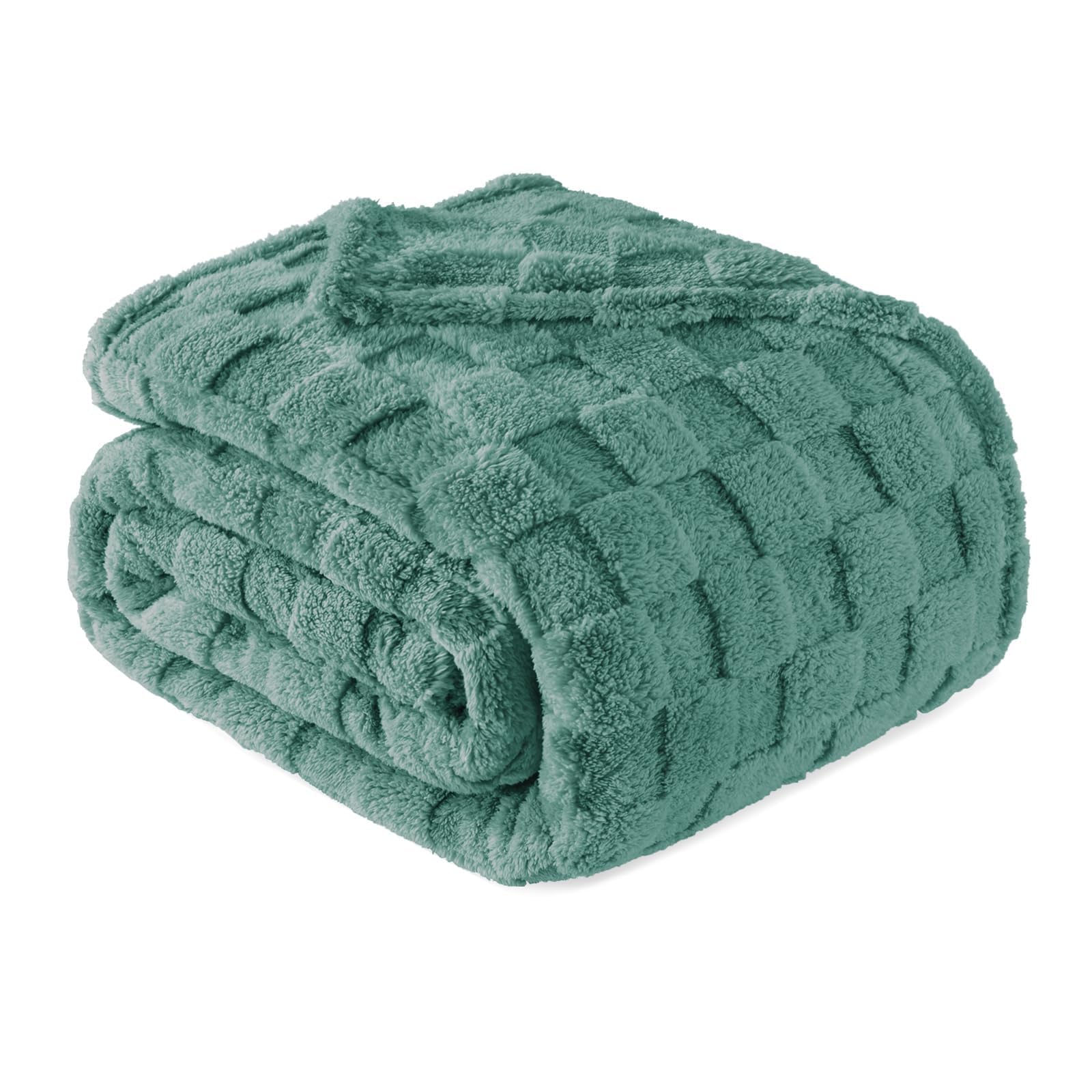 Exclusivo Mezcla Queen Size Flannel Fleece Blanket, Super Soft and Warm Lightweight Checkered Pattern Blankets for All Seasons, 230x230 CM, Celadon