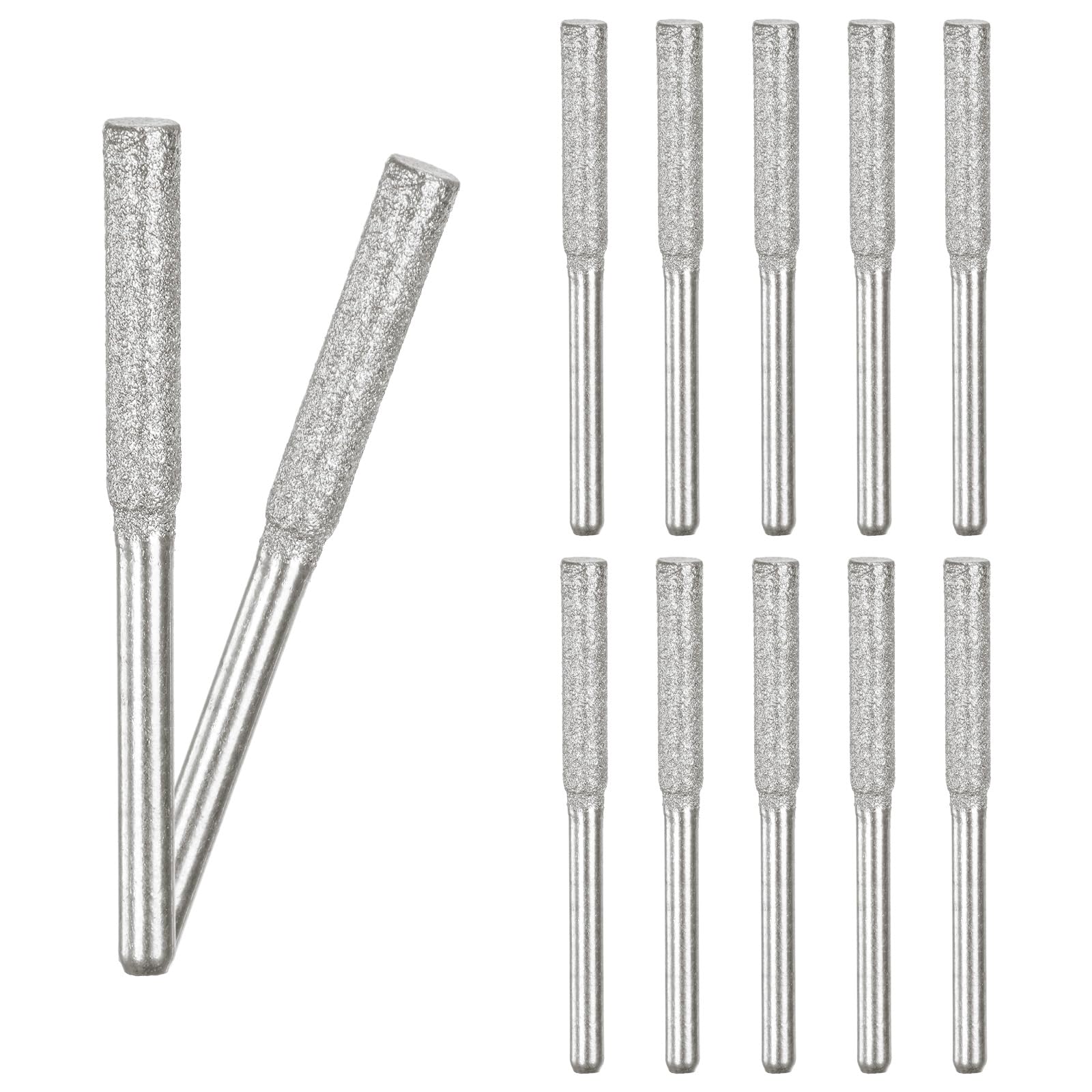 M METERXITY 12-Pack 5/32 Inch Titanium Plated Diamond Chainsaw Sharpener, High Hardness Grinding Stone Chainsaw Sharpening Kit for Electric Chainsaw Sharpener/Stone Carvings [3mm Silver]