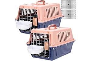 Locmeo 2 Set 18.9" Pet Carrier for Small Cats and Dogs, Hard Sided Plastic Cat Kennel for Pet with Front Door Security Lock Fully Breathable Travel Crate, up to 13 Lbs(Blue,18.9 x 12.6 x 11.8 Inch)
