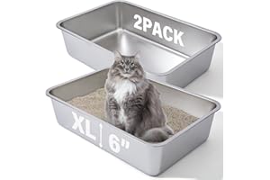FUTAM Stainless Steel Litter Box 2 Pack, 23.6“x15.7"x6" Deep Stainless Steel Cat Litter Box Extra Large, XL Metal Litterbox for Big Cats with High Sides, Non Stick Surface, Easy to Clean