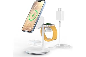 XooFly 3 in 1 Wireless Charging Station for Apple Devices, 15W Fast Wireless Mag-Safe Charger Stand with 20W Adapter for iPhone 17 16 15 14 13 12 Pro Max/Air/Plus/Pro/Mini,iWatch,AirPods (White)
