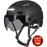 ILM Adult Bike Helmet with USB Rechargeable LED Front and Back Light Mountain&Road Bicycle Helmets for Men Women Removable Goggle Cycling Helmet E3-10L