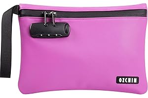 OZCHIN Smell Proof Bag with Combination Lock 10'' X 7'' Locking Bag PU Leather Waterproof Lockable Case Great Gifts Ideal (Deep Purple)