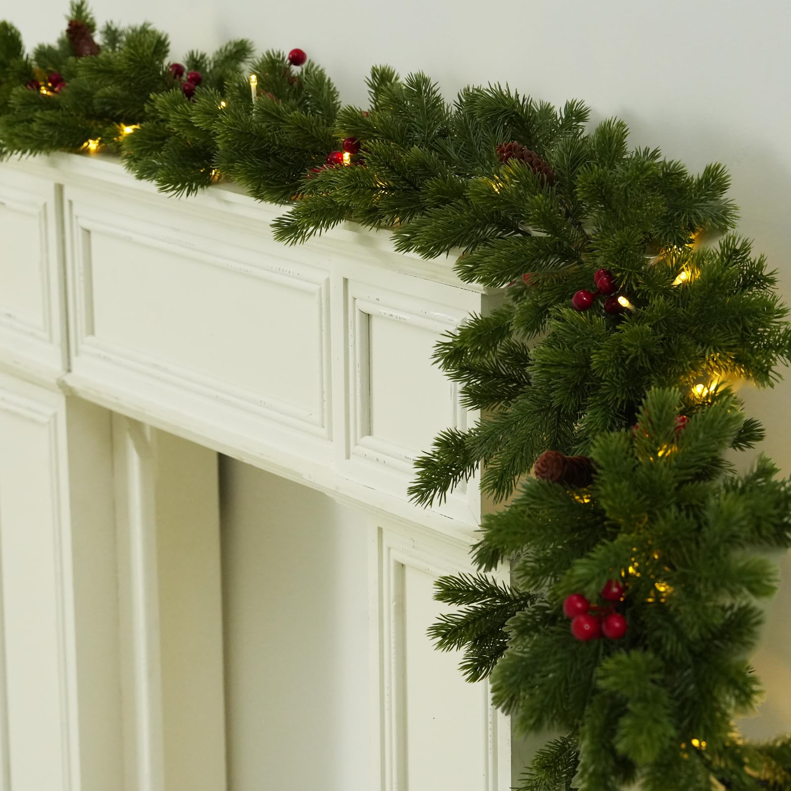 Photo 1 of 9FT Artificial Long Cedar Garlands - Real Touch Winter Pine Garland, Green Artificial Greenery Garland for Table, Mantle, Wall, Indoor, Outdoor Christmas Decoration (Christmas Garland-1, 9FT)