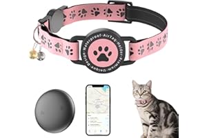 ZOWPET GPS Tracker for Cats, Mini GPS Cat Tracker,Waterproof Trackers Cats Collar with Bells,No Subscription, GPS Cat Collar, Adapt with Apple Find My (iOS Only) Finder Tag for Vehicles, Pets, Kids (Pink)