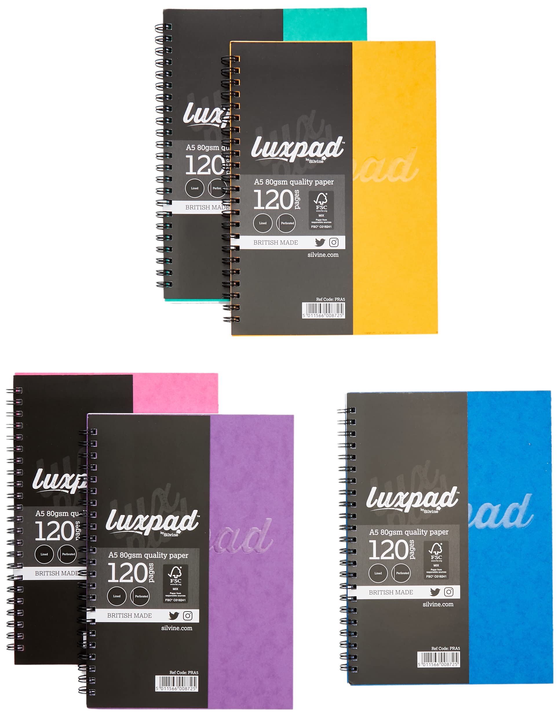 Silvine Notebook FSC Twinwire Perforated Ruled 120 Pages 75gsm A5 Assorted Ref PRA5 [Pack of 10]