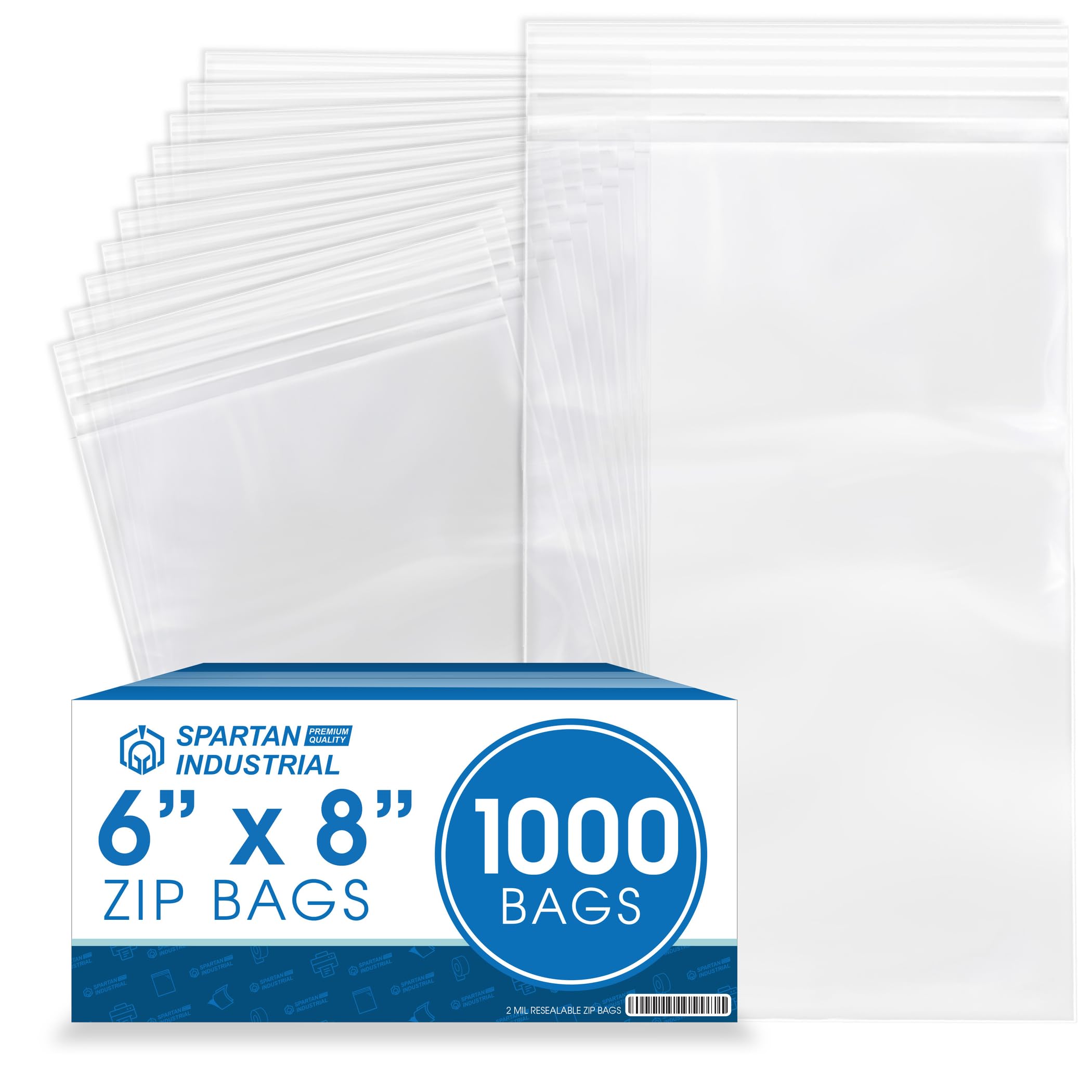 Photo 1 of Spartan Industrial - 6” X 8” (1000 Count) 2 Mil Clear Reclosable Zip Plastic Poly Bags with Resealable Lock Seal Zipper