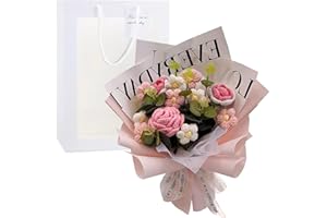 Crochet Flower Bouquet, Lifelike Knitted Flowers, Completed Crochet Flowers Bouquet with Gift Bag for Mother's Day Valentines