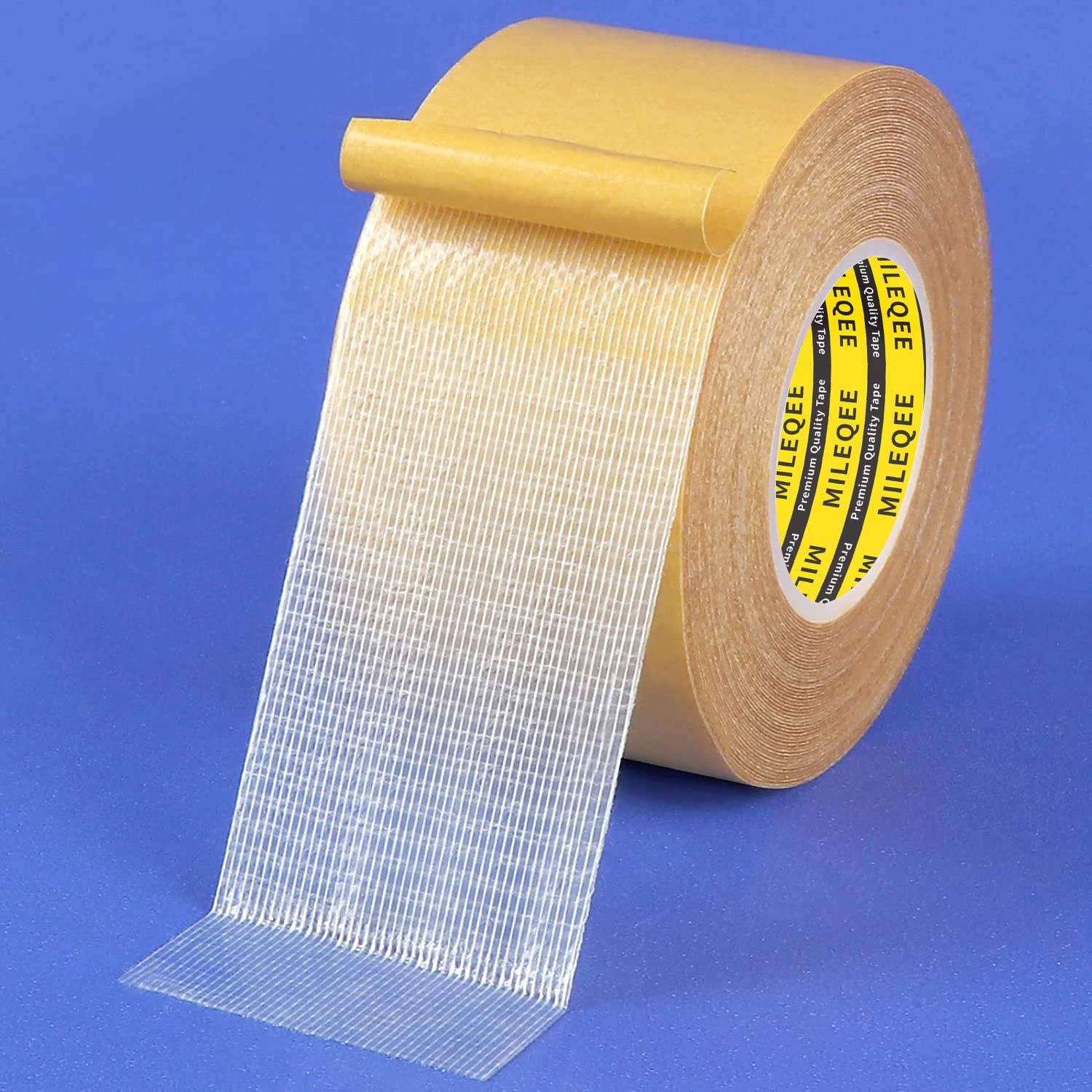 Photo 1 of MILEQEE Double Sided Tape Heavy Duty, 1.77in x 33FT(10m), Universal High Tack Strong Wall Adhesive with Fiberglass Mesh, Super Sticky Resistente Clear Tape, Easy Use Mounting Tape Strips Office Home